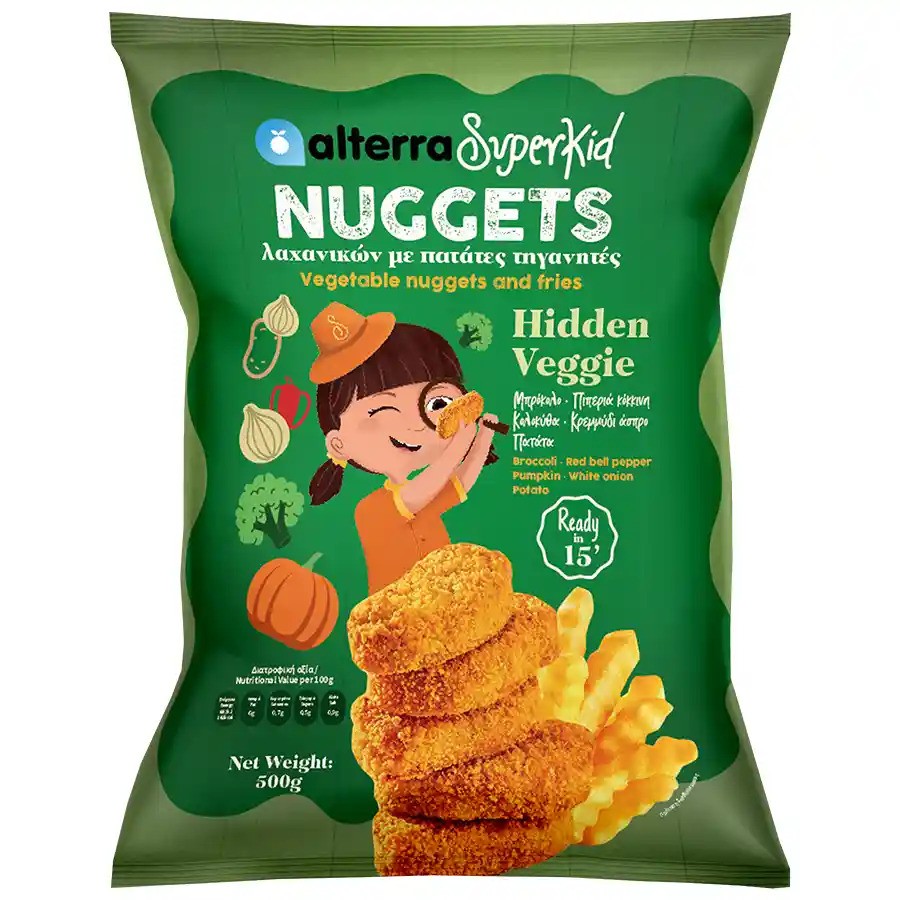 SUPERKID NUGGETS ΛΑΧΑΝΙΚΩΝ ΜΕ ΤΗΓ. ΠΑΤΑΤΕΣ 500gr. SUPERKID NUGGETS ΛΑΧΑΝΙΚΩΝ ΜΕ ΤΗΓ. ΠΑΤΑΤΕΣ 500gr.